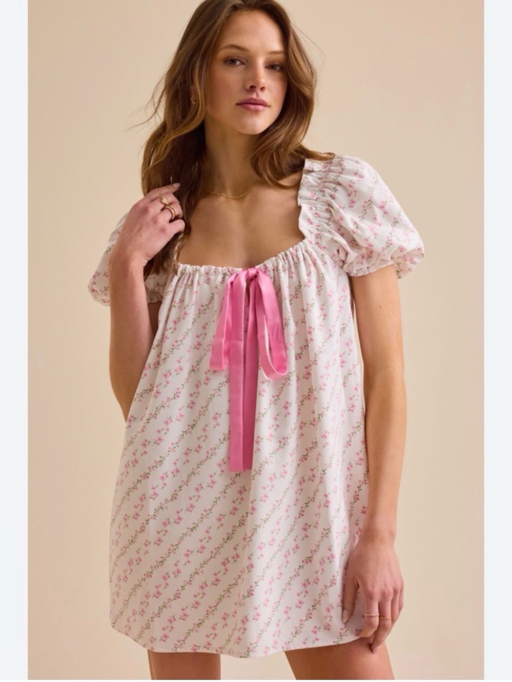 Altar'd State Pink Floral Ribbon-Front Mini Dress